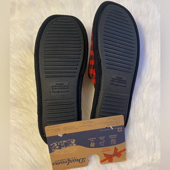 Dearfoams Slippers Mens Size XL 13-14 Red Plaid Slumber Jack Slip On Shoes - Picture 8 of 8